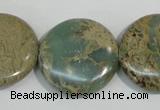 CNS234 15.5 inches 25mm flat round natural serpentine jasper beads