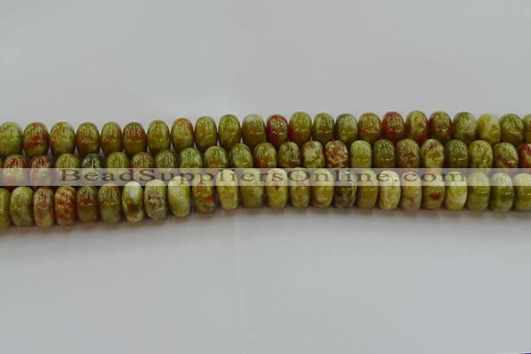 CNS614 15.5 inches 8*14mm rondelle green dragon serpentine jasper beads