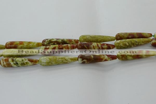 CNS621 15.5 inches 10*40mm teardrop green dragon serpentine jasper beads