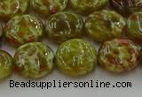 CNS623 15.5 inches 12mm flat round green dragon serpentine jasper beads