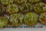 CNS624 15.5 inches 15mm flat round green dragon serpentine jasper beads