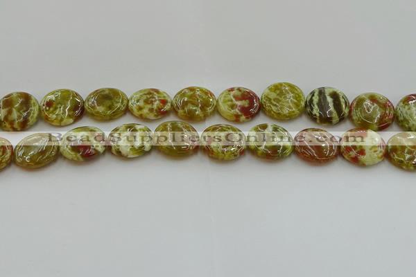 CNS626 15.5 inches 20mm flat round green dragon serpentine jasper beads