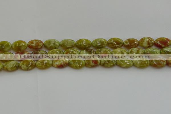 CNS632 15.5 inches 12*16mm oval green dragon serpentine jasper beads