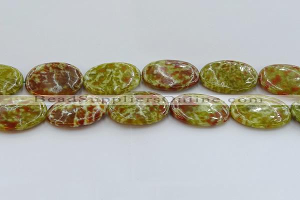 CNS638 15.5 inches 30*40mm oval green dragon serpentine jasper beads