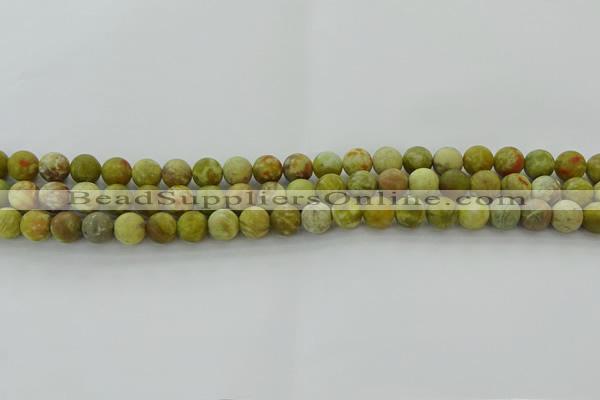 CNS650 15.5 inches 6mm round matte green dragon serpentine jasper beads