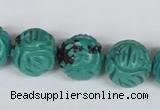 CNT32 16 inches 16mm carved round natural turquoise beads wholesale