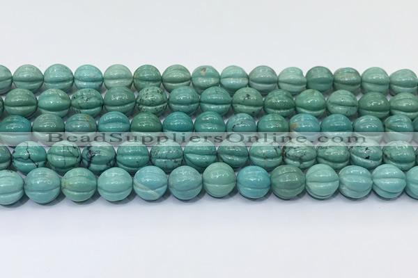 CNT540 15.5 inches 10mm carved round turquoise gemstone beads