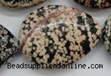 COB158 15.5 inches 30*40mm flat teardrop snowflake obsidian beads