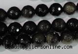 COB265 15.5 inches 10mm faceted round golden obsidian beads