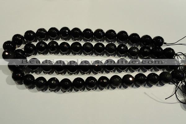 COB455 15.5 inches 14mm faceted round black obsidian beads