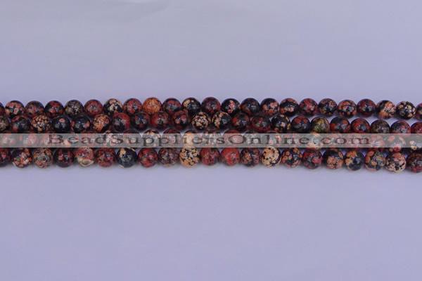 COB661 15.5 inches 6mm round red snowflake obsidian beads