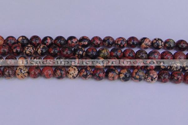 COB665 15.5 inches 14mm round red snowflake obsidian beads