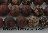 COB673 15.5 inches 10mm round matte red snowflake obsidian beads