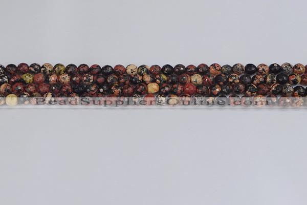 COB676 15.5 inches 4mm faceted round red snowflake obsidian beads