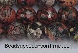 COB680 15.5 inches 12mm faceted round red snowflake obsidian beads