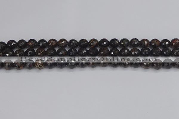 COB686 15.5 inches 8mm faceted round golden black obsidian beads