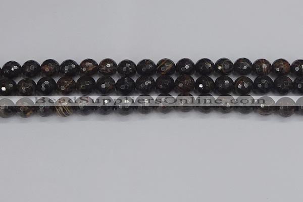 COB687 15.5 inches 10mm faceted round golden black obsidian beads