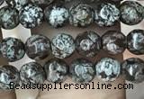 COB690 15.5 inches 4mm faceted round Chinese snowflake obsidian beads