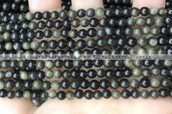 COB765 15.5 inches 4mm round golden obsidian beads wholesale