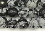 COB770 15 inches 6mm faceted round snowflake obsidian beads