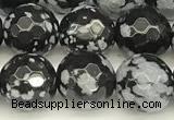 COB773 15 inches 12mm faceted round snowflake obsidian beads