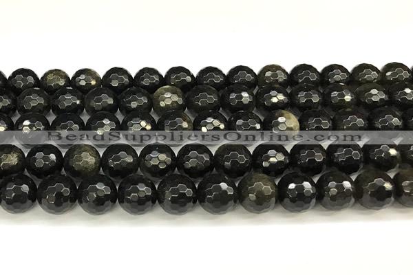 COB786 15 inches 8mm faceted round golden obsidian beads