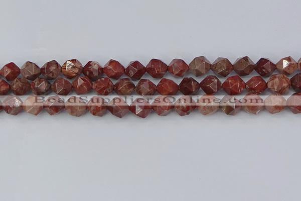 COJ1008 15.5 inches 10mm faceted nuggets pomegranate jasper beads