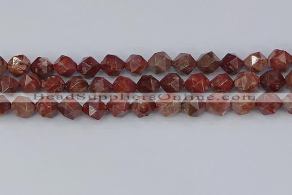 COJ1009 15.5 inches 12mm faceted nuggets pomegranate jasper beads