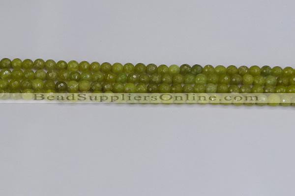 COJ408 15.5 inches 4mm faceted round olive jade beads