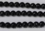 CON14 15.5 inches 7mm faceted round black onyx gemstone beads