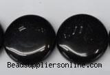 CON47 15.5 inches 25mm flat round black onyx gemstone beads