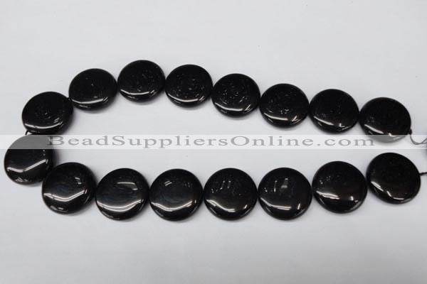 CON47 15.5 inches 25mm flat round black onyx gemstone beads