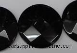 CON85 15.5 inches 32mm faceted coin black onyx gemstone beads