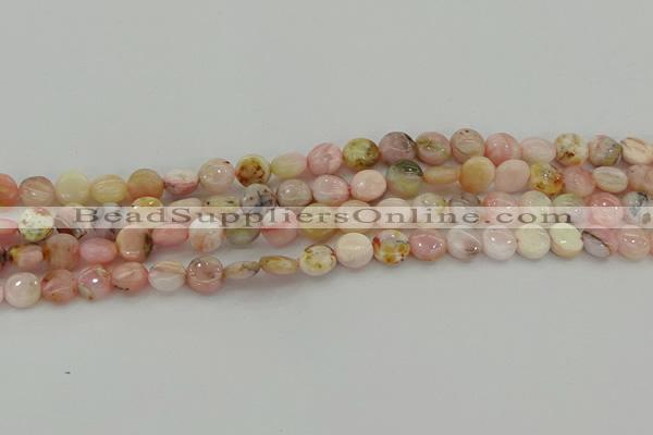 COP1293 15.5 inches 8mm flat round natural pink opal beads