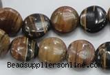 COP211 15.5 inches 14mm flat round natural brown opal gemstone beads