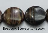 COP214 15.5 inches 25mm flat round natural brown opal gemstone beads