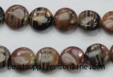 COP229 15.5 inches 12mm flat round natural brown opal gemstone beads