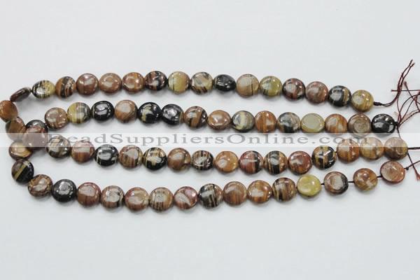 COP229 15.5 inches 12mm flat round natural brown opal gemstone beads