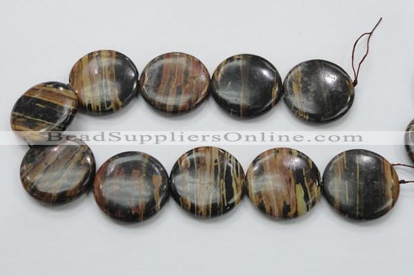 COP230 15.5 inches 40mm flat round natural brown opal gemstone beads