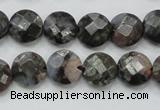 COP275 15.5 inches 12mm faceted round natural grey opal gemstone beads