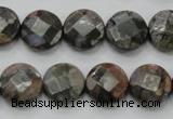 COP276 15.5 inches 14mm faceted round natural grey opal gemstone beads