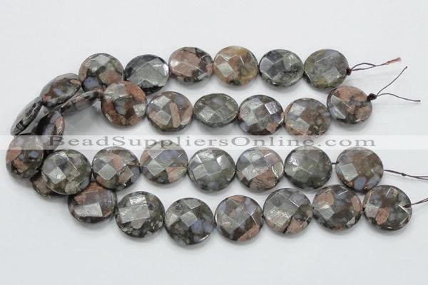 COP278 15.5 inches 25mm faceted round natural grey opal gemstone beads