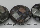 COP279 15.5 inches 30mm faceted round natural grey opal gemstone beads