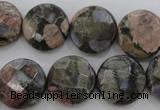 COP295 15.5 inches 16mm faceted coin natural grey opal beads