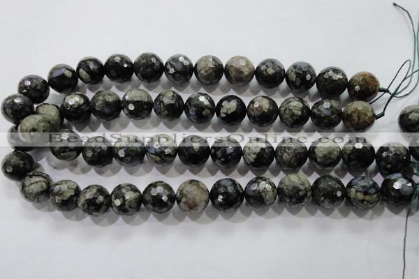 COP466 15.5 inches 16mm faceted round natural grey opal gemstone beads