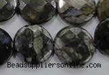 COP483 15.5 inches 20mm faceted coin natural grey opal beads