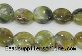 COP557 15.5 inches 14mm flat round natural yellow & green opal beads