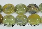 COP558 15.5 inches 18mm flat round natural yellow & green opal beads