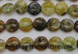 COP567 15.5 inches 10mm flat round natural yellow & green opal beads