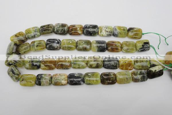 COP569 15.5 inches 15*20mm rectangle natural yellow & green opal beads